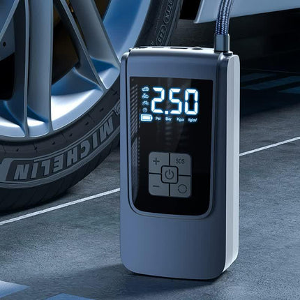 Portable Digital Tire Inflator Pump with LCD Display, Type-C Charging, and 150 PSI Max Pressure.