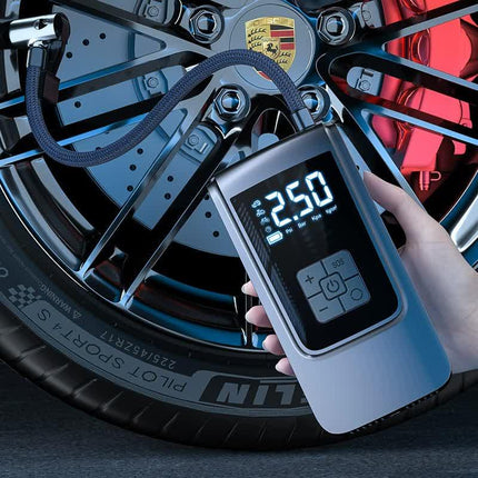 Portable Digital Tire Inflator Pump with LCD Display, Type-C Charging, and 150 PSI Max Pressure.