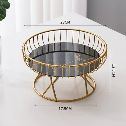 Elegant Iron Art Glass Serving Tray(Black Glass) - Round Design with Gold Finish.