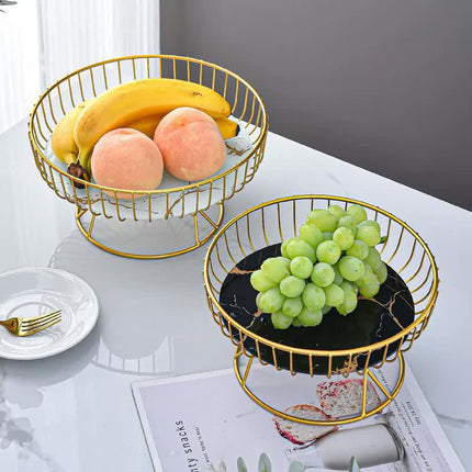 Elegant Iron Art Glass Serving Tray(Black Glass) - Round Design with Gold Finish.