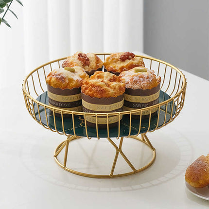 Elegant Iron Art Glass Serving Tray(Black Glass) - Round Design with Gold Finish.