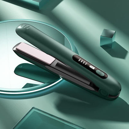 Green Wireless Rechargeable Hair Straightener with 5000mAh Battery - Portable Design & Adjustable Temperature.