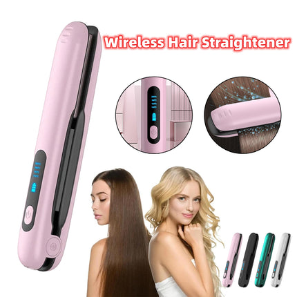 Green Wireless Rechargeable Hair Straightener with 5000mAh Battery - Portable Design & Adjustable Temperature.