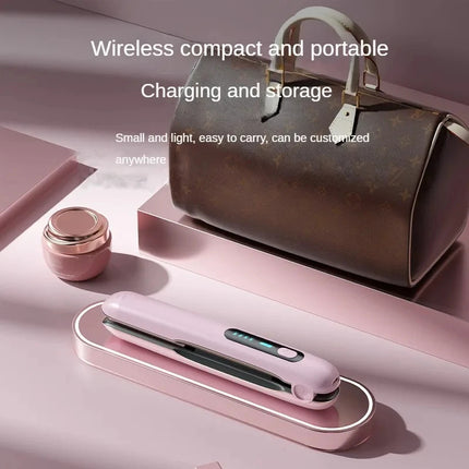 Green Wireless Rechargeable Hair Straightener with 5000mAh Battery - Portable Design & Adjustable Temperature.