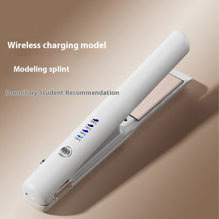White Portable Wireless Hair Straightener with Adjustable Temperature - USB Type-C Charging, Lightweight Design.