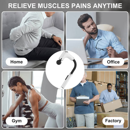 Long-Handle Percussion Massage Gun - Adjustable Speed Muscle Relaxation Device( Four Massage Heads).