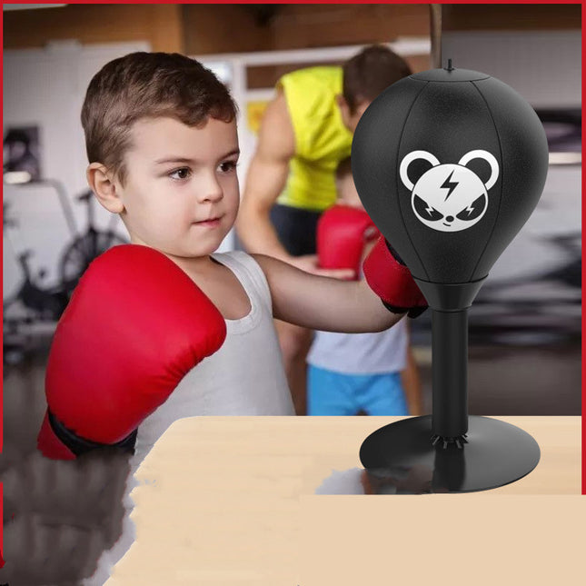 Adjustable Desktop Punching Speed Ball - Durable PU Leather, Stable Base (Monkey pattern and  Kids Boxing Gloves).