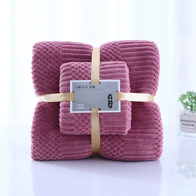 (2 PCS Purple) Coral Fleece Towel and Bath Towel Set - Ultra Soft, Absorbent, and Lint-Free for Home and Spa.