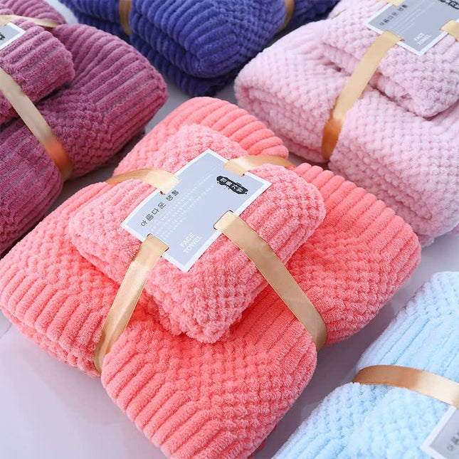 (2 PCS Purple) Coral Fleece Towel and Bath Towel Set - Ultra Soft, Absorbent, and Lint-Free for Home and Spa.
