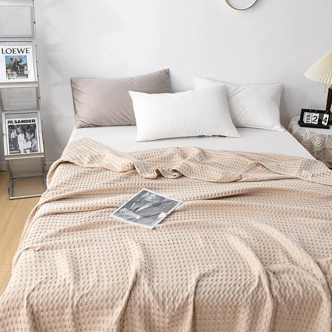 Cotton Waffle Blanket - Air Conditioning Blanket/Throw/Summer Quilt, 100*150cm,Khaki.