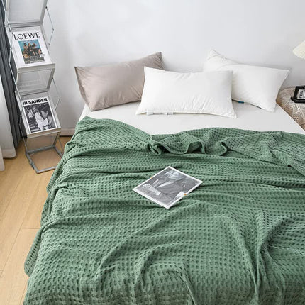 Cotton Waffle Blanket - Air Conditioning Blanket/Throw/Summer Quilt, 100*152cm,Green.