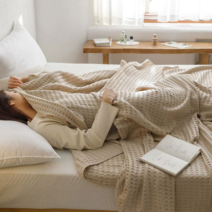Cotton Waffle Blanket - Air Conditioning Blanket/Throw/Summer Quilt, 100*152cm,Green.