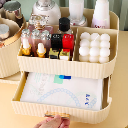 Green Rotating Makeup Organizer Box - Multi-Compartment Cosmetic Storage.