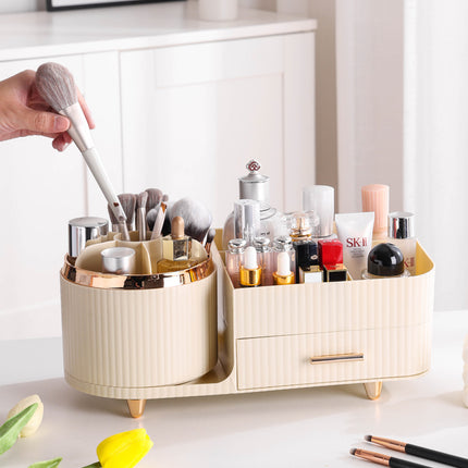 Green Rotating Makeup Organizer Box - Multi-Compartment Cosmetic Storage.