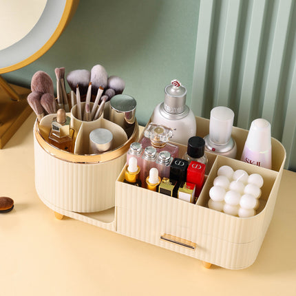 Green Rotating Makeup Organizer Box - Multi-Compartment Cosmetic Storage.