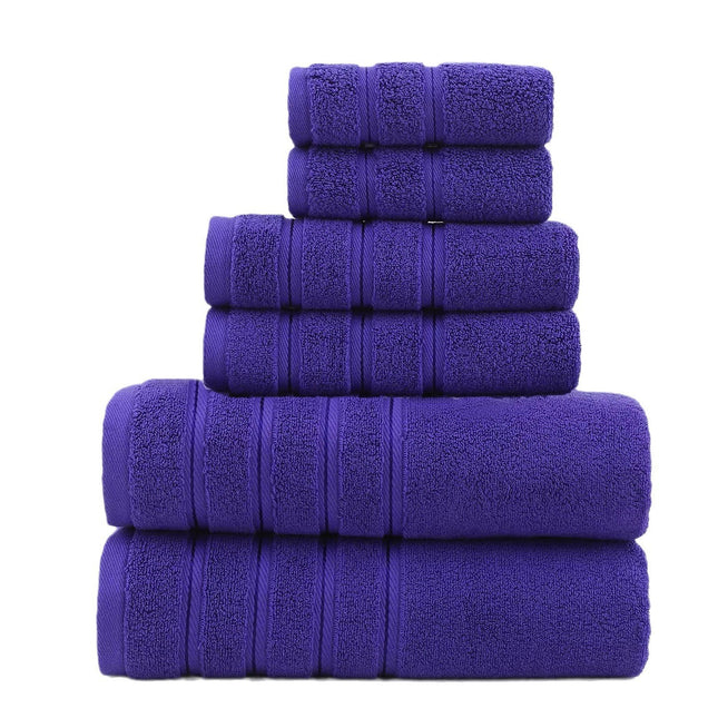 Purple Luxury Cotton Towel Set - 6-Piece Ultra-Soft Bath, Hand, and Washcloth Set.