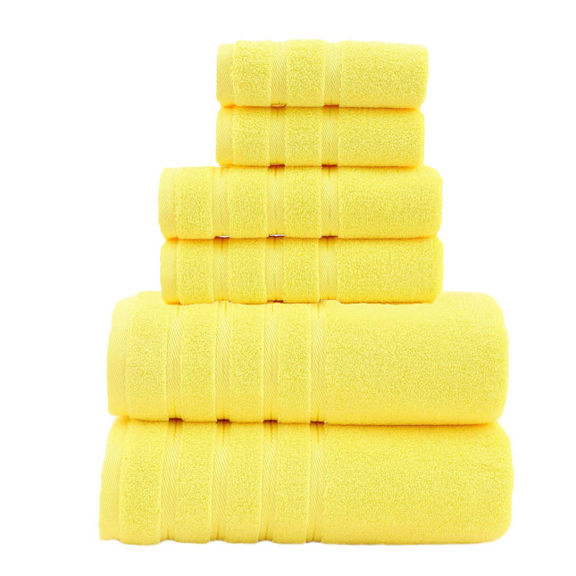 Yellow Luxury Cotton Towel Set - 6-Piece Ultra-Soft Bath, Hand, and Washcloth Set.
