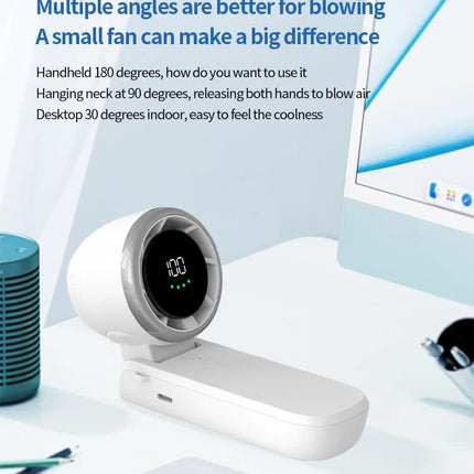Black Portable USB Rechargeable Handheld Fan with Digital Display.