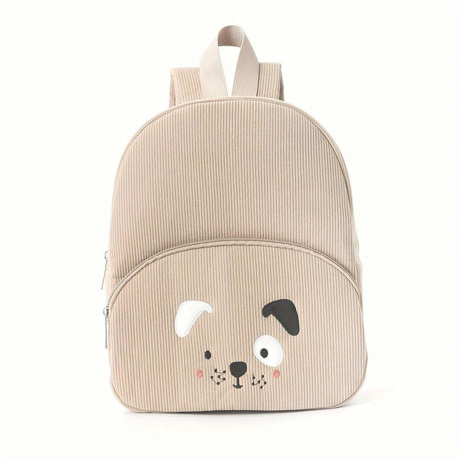Cute Khaki Dog Backpack - Soft Corduroy Material with Adjustable Straps.