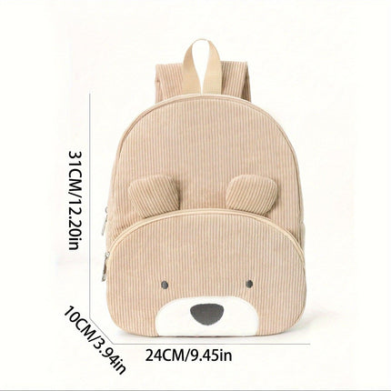 Cute Pink Bear Backpack - Soft Corduroy Material with Adjustable Straps.