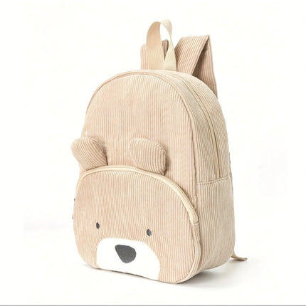 Cute Pink Bear Backpack - Soft Corduroy Material with Adjustable Straps.