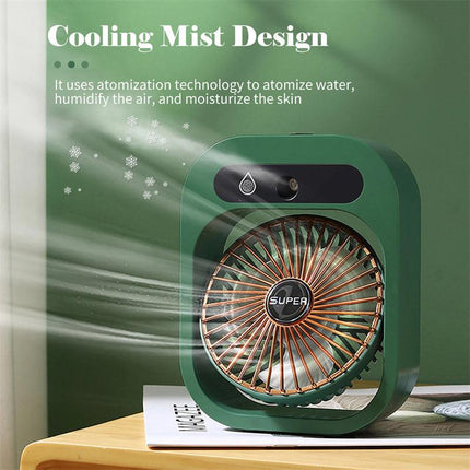Portable USB Rechargeable Misting Fan – Compact Personal Fan with Cooling Spray - Green Colors.