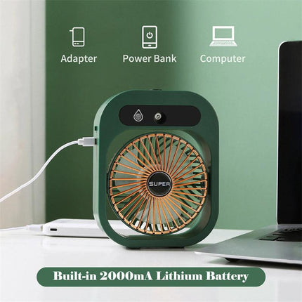 Portable USB Rechargeable Misting Fan – Compact Personal Fan with Cooling Spray - Green Colors.
