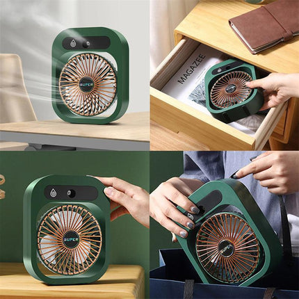 Portable USB Rechargeable Misting Fan – Compact Personal Fan with Cooling Spray - Green Colors.