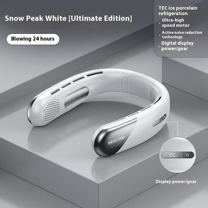 Digital Display Neck Fan - Rechargeable Portable Wearable Fan with Adjustable Speed- White 2400mAh.