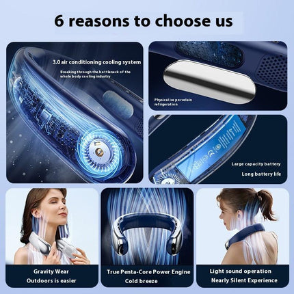 Digital Display Neck Fan - Rechargeable Portable Wearable Fan with Adjustable Speed- White 2400mAh.
