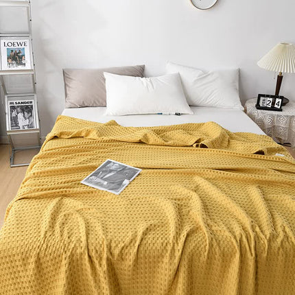 Cotton Waffle Blanket - Air Conditioning Blanket/Throw/Summer Quilt, 200*230cm,Yellow.