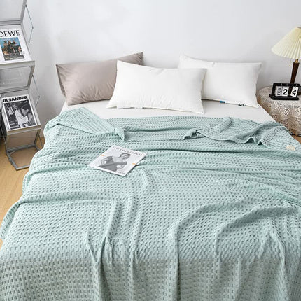 Cotton Waffle Blanket - Air Conditioning Blanket/Throw/Summer Quilt, 200*230cm,Light Green.