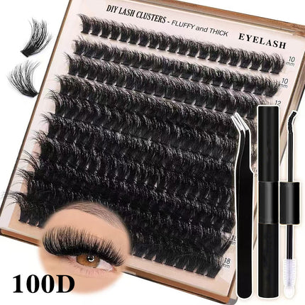 3 PCS DIY Lash Clusters Kit - 100D Fluffy & Thick False Eyelashes with Adhesive and Tools.