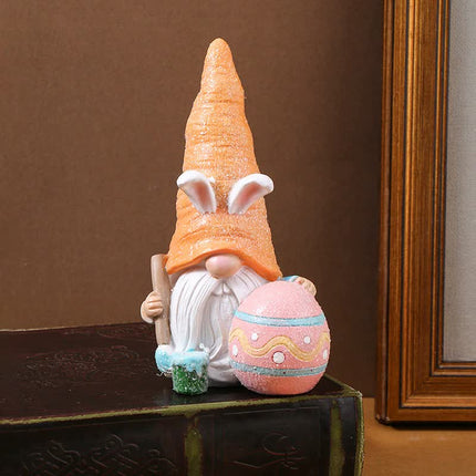 Easter Egg Easter Bunny Gnome Figurines - Handmade Carrot Hat Decorations for Easter Home Decor.