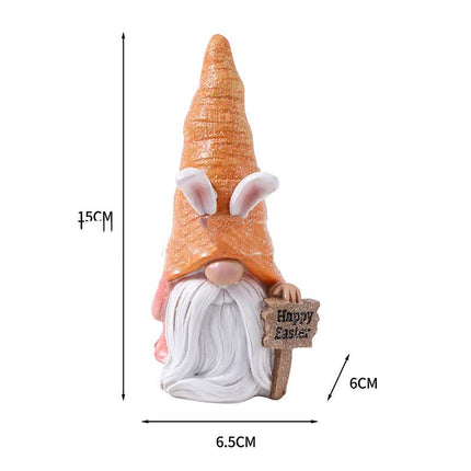 Easter Egg Easter Bunny Gnome Figurines - Handmade Carrot Hat Decorations for Easter Home Decor.