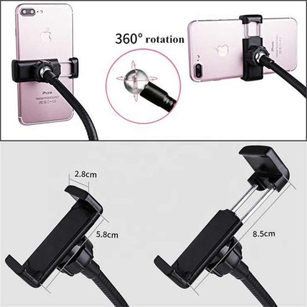 Flexible LED Ring Light with Phone Holder - Adjustable Brightness & Clip Base.