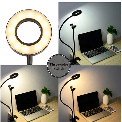 Flexible LED Ring Light with Phone Holder - Adjustable Brightness & Clip Base.