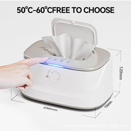 White USB-Powered Baby Wet Wipes Warmer - Portable and Adjustable Heating.