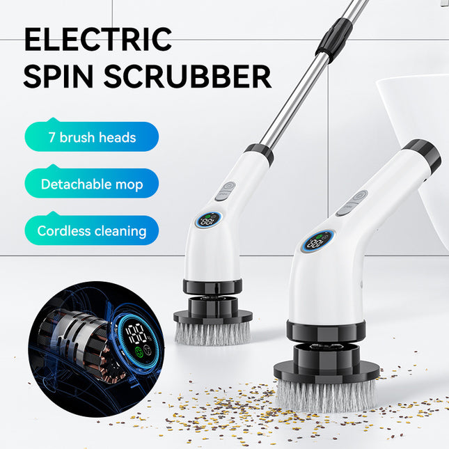 Electric Spin Scrubber with 7 Brush Heads - Cordless & Detachable Cleaning Tool.