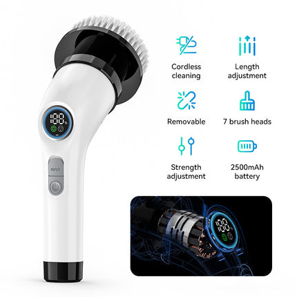 Electric Spin Scrubber with 7 Brush Heads - Cordless & Detachable Cleaning Tool.