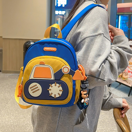 Blue Kids' Cartoon Backpack - Adorable Excavator Design with Spacious Compartments.