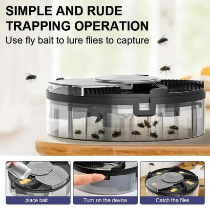 White Electric Rotating Fly Trap - 360 Degree Efficient Insect Catcher for Indoor Use.