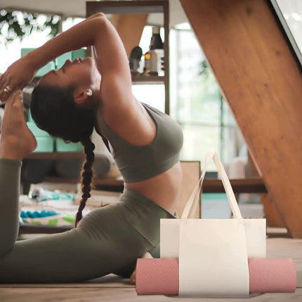 Khaki Yoga Mat Tote Bag - Multi-Purpose Gym Bag with Yoga Mat Holder.