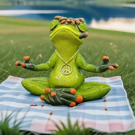 Zen Frog Meditation Figurine - Peaceful Yoga Frog Statue.