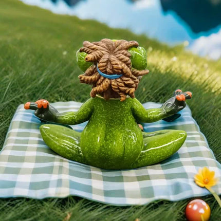 Zen Frog Meditation Figurine - Peaceful Yoga Frog Statue.