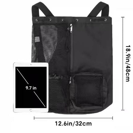 Purple Mesh Drawstring Backpack - Lightweight Sports and Beach Bag with Pockets.
