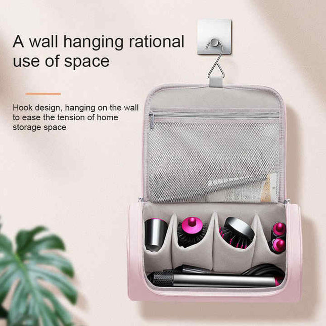 Blue Portable Hair Styling Tool Organizer - Travel Storage Bag with Compartments.