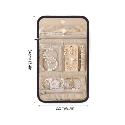 Pink Travel Jewelry Organizer - Compact Roll-Up Storage Bag with Multiple Compartments.