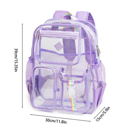 Black Clear Transparent Backpack - Stylish PVC School Bag with Multiple Pockets.