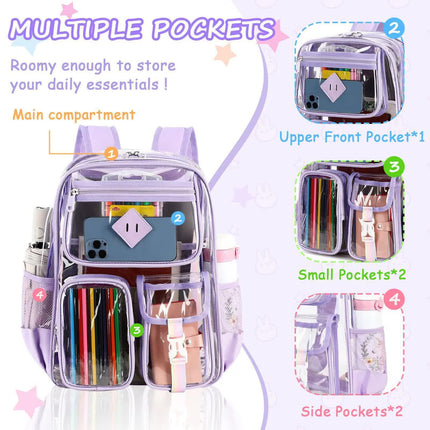 Black Clear Transparent Backpack - Stylish PVC School Bag with Multiple Pockets.